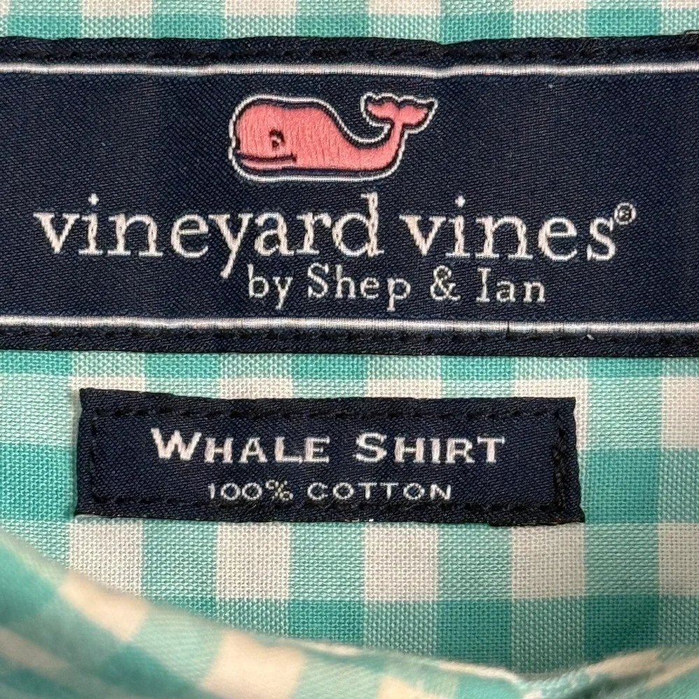 Vineyard Vines‎ Whale Shirt Long Sleeve Button Blue Gingham Boy's Size L or 16